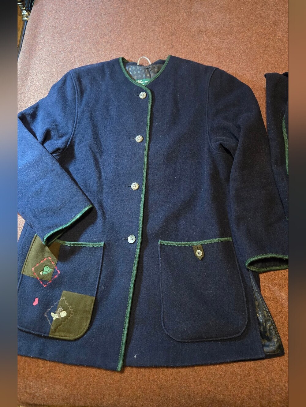Vintage H Moser Salzburg Embroidered Boiled Wool Jacket Trachten Scarf Size 42